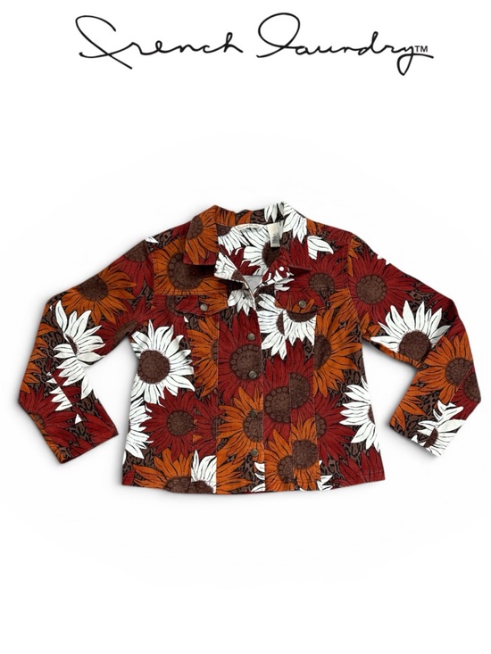 French Laundry Jackets & Blazers - FRENCH LAUNDRY SUNFLOWER PRINT STRETCH DENIM JACKET BOHO SIZE LARGE